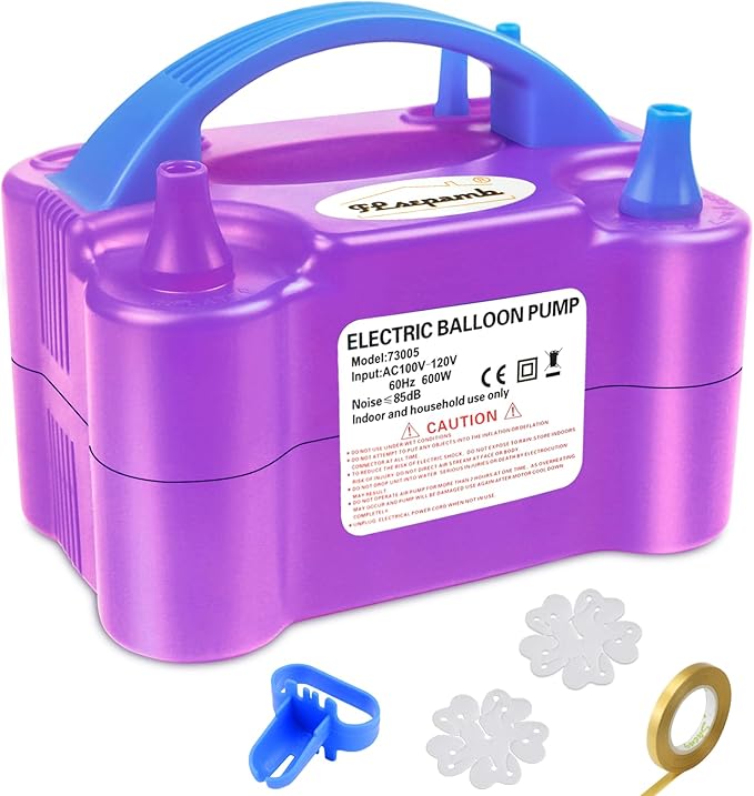 FLSEPAMB Electric Balloon Pump, Portable Dual Nozzle Balloon Inflator Pump with 2 Modes, Balloons Machine with 4 Accessories for Party, Birthday, Wedding Decoration