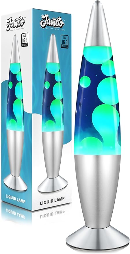 Jambo 16" Beautiful Lamp- Blue with Yellow/Green Wax, Relaxing Liquid Light, Night Light Nightlight, Home Decor Living Room Office Bedroom Lamp for Adults Teens Kids, Magma Motion