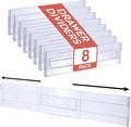 Homiu 8 Pack Drawer Dividers Plastic - 3.2" High,12.1-21.4" Adjustable Drawer Organisers for Clothes - Expandable Dresser Separators in Bathroom, Bedroom, Kitchen, Office Storage Desk Organiser