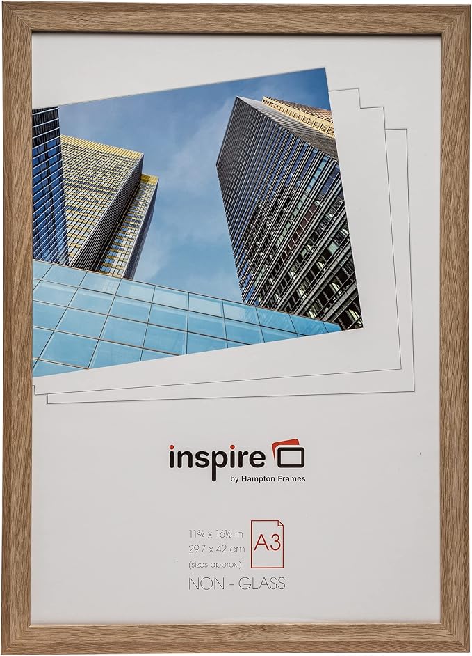 Hampton Frames | Poster Frame SORBONNE A3, Oak Effect, 29.7x42cm, Engineered Wood, Acrylic Front | Lightweight, Rectangular, Wall Mount | For Photos, Certificates, Home Décor