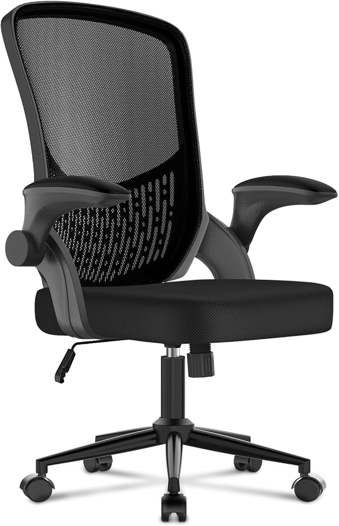 naspaluro Computer Desk Chair with Flip-up Armrests/3D Lumbar Support/Metal Claws, Swivel Mesh Ergonomic Office Chairs, Comfy Mid-Back Study Home Office Chairs, Small Heavy Duty Black Work PC Chairs