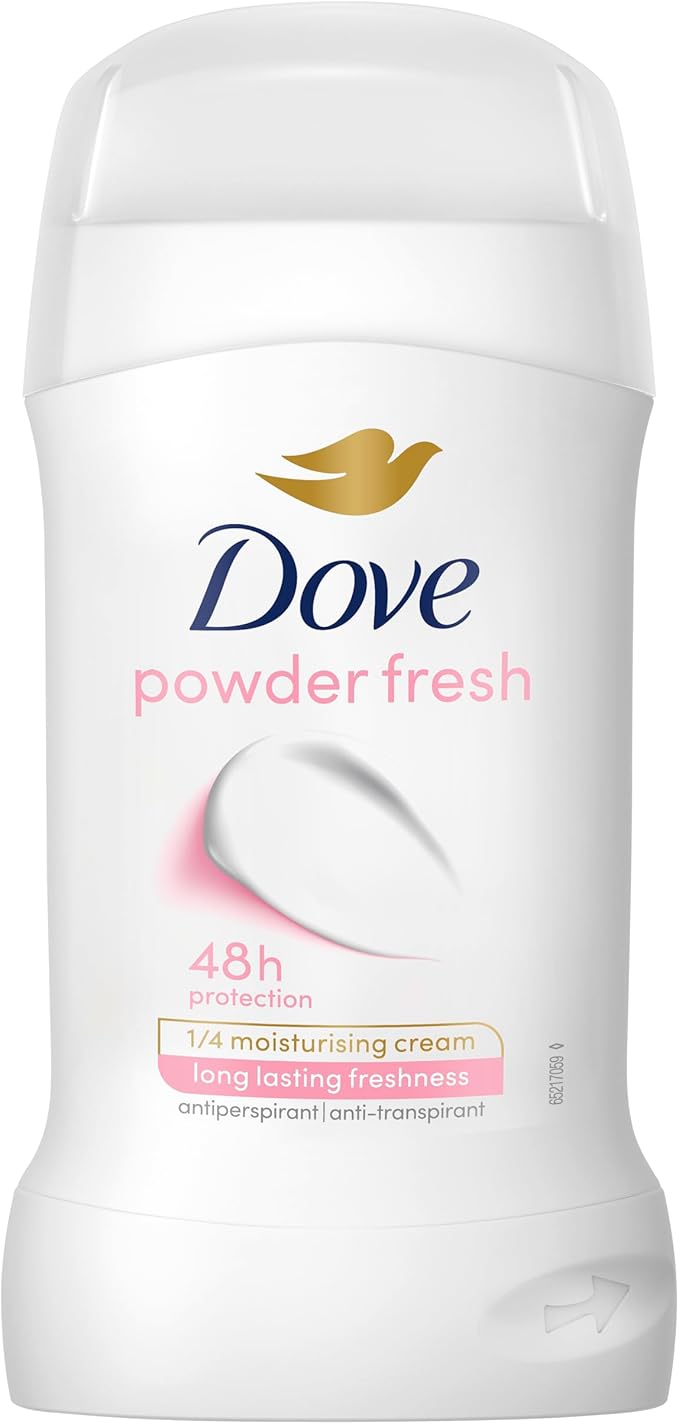 Dove Powder Soft Women's Antiperspirant Deodorant Cream Stick for 48 hour sweat protection and long-lasting fragrance with ¼ moisturising cream 50 ml