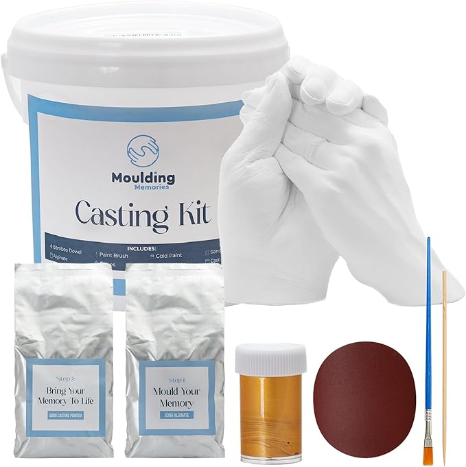 Moulding Memories 3D DIY Hand Casting Kit for Couples, Babies, Kids & Adults with Plaster, Alginate, Paint & Brush, Keepsake Couples Gift for Boyfriend Girlfriend Wife Husband Anniversary & Weddings