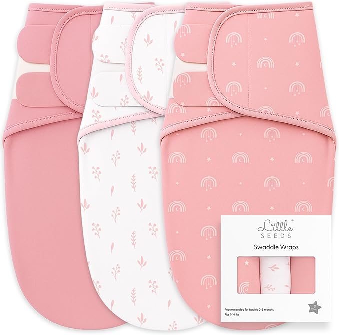 Little Seeds Swaddle Blanket 0-3 Months, 3-Pack Organic Cotton Baby Swaddles - Swaddles for Newborns Infant Boys & Girls, Soft & Snug Hip-Healthy Swaddling Blankets Pink Set