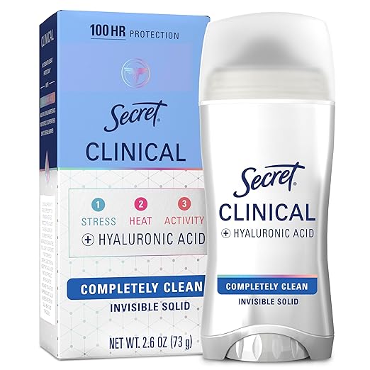 Secret Clinical Strength Deodorant and Antiperspirant for Women, Invisible Solid, Completely Clean, 2.6 Oz.