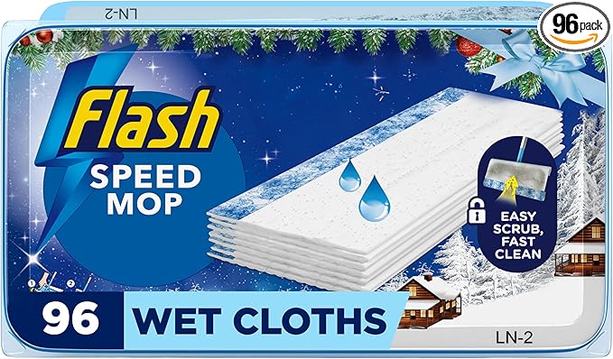 Flash Speedmop Floor Cleaner Wet Cloth Alpine Escape Refills, 96ct (24x4) Cloths, Fast Easy & Hygienic, Multi-Surface