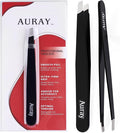 Eyebrow Tweezers Women Facial Hair, Stainless Steel Facial Hair Removal Precision Tweezer for Men & Women in Black, Slanted Tip Eyebrow Plucker for Easy Plucking, Professional Tweezers by AURAY