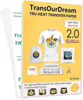 TransOurDream Tru-Transfer Paper T-Shirt Printing 20 Sheets A4 Inkjet Heat Transfers for Light Fabric Printable Vinyl Upgraded 2.0 Iron on Printer Paper for White T-Shirts/Textiles/Clothes
