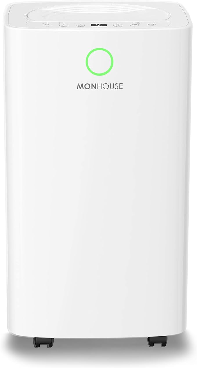 MONHOUSE 12L/Day Digital Dehumidifier - Sleep Mode, 24 HR Timer For Office Or Home, Bedroom, Basement, Garage & Kitchen - Portable Electric Mould, Damp, Condensation Remover - Quiet Moisture Absorber
