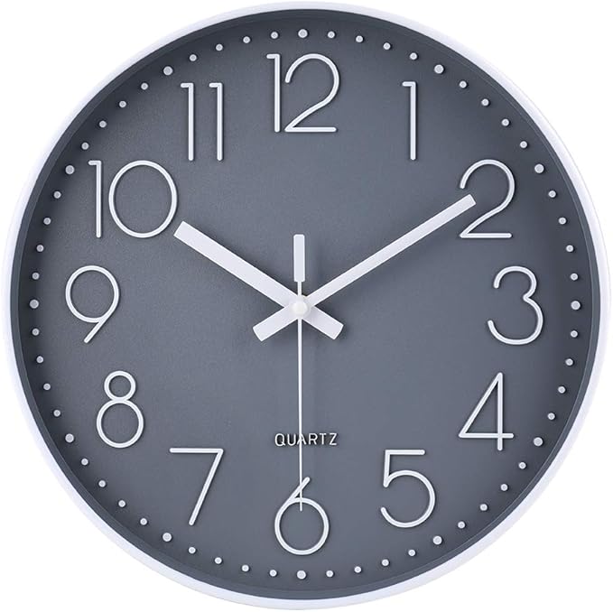 jomparis Quality Silent & Non Ticking Quartz Sweep Round Wall Clock 12 Inches Grey Modern Decorative Clock for Kitchen Home Living Room Bedroom School