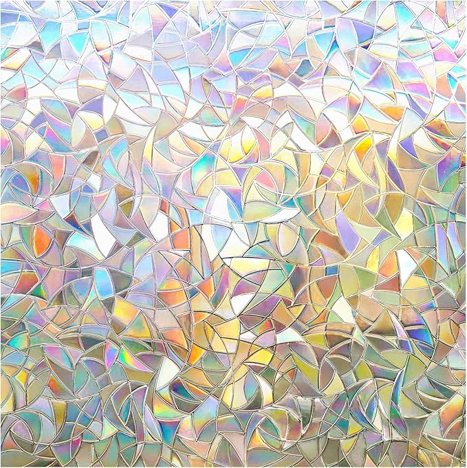 rabbitgoo Rainbow Window Film Privacy Film for Glass Windows, Decorative Stickers for Glass Privacy, Static Cling Rainbow Vinyl 44.5x200cm