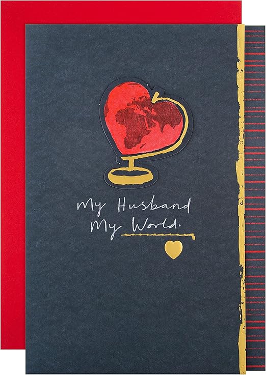 Hallmark Valentines Day Card for Husband, Classic Heart Globe Design, Red, Black