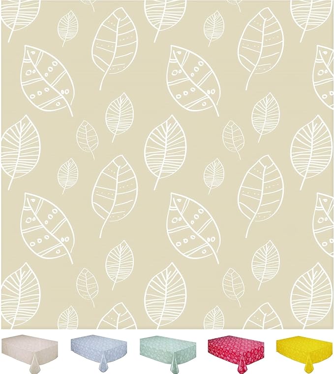 Home Direct Wipe Clean Table Cloth Oilcloth PVC Tablecloth Table Cover Protector Leaves 100cm x 140cm 39"x55" Beige