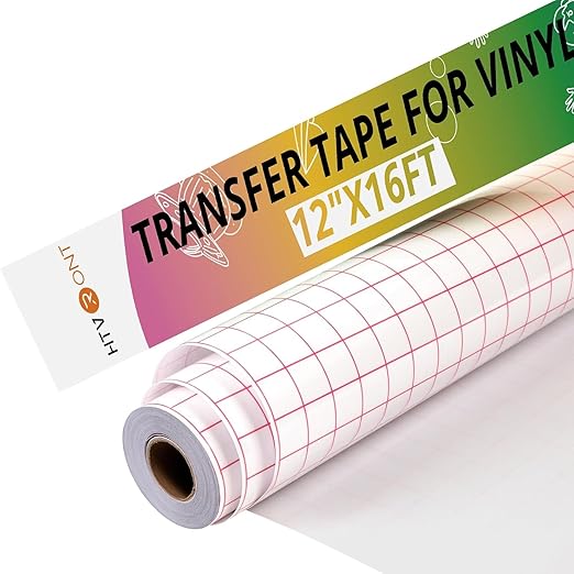 HTVRONT Transfer Tape for Vinyl - 12" x 16 FT (30.5 x 488CM) w/Red Alignment Grid Transfer Tape, Medium Tack Clear Transfer Paper for Permanent Vinyl and Self Adhesive for Signs Stickers, Decals