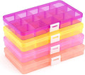 Opret 4 Pcs Bead Storage Box, 15 Grids Plastic Jewellery Organisers Small Containers with Adjustable Dividers 4 Colours Compartment Craft Case, Size 17x9.5x2cm