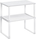 SONGMICS Spice Rack, Set of 2 Cupboard Shelf Organisers, Expandable Kitchen Shelf Organiser, Stackable Spice Holder, Metal and Engineered Wood, Cloud White and Snow White KCS02W01