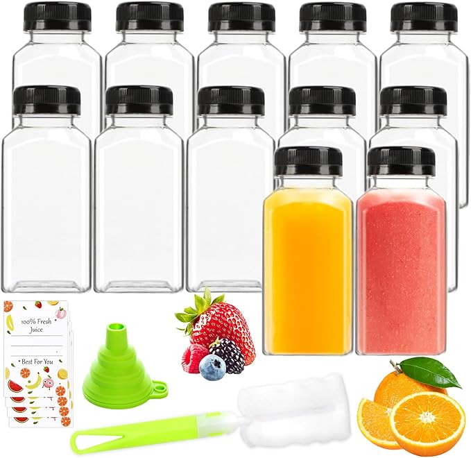 Juice Bottles 12 Pack- 8oz/250ml Empty Bottles with Lids for Milk Juice Smoothie and Other Drinkings Christmas gifts