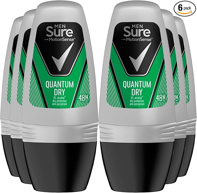 Sure Quantum Dry Anti-perspirant Roll On Pack Of 6 48h Protection Against Sweat And Odour MotionSense Technology Deodorant 50 Ml