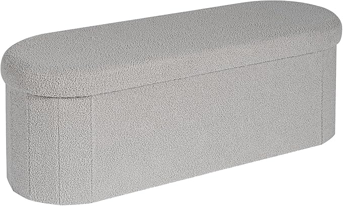 Bonlife Folding Ottoman Storage Bench,Boucle Footstool Oval, End of Bed Stool, Ideal for Living Room, Bedroom, 100L Storage Space,Grey,110x38x38cm