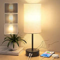 Bedside Lamps Touch Control, 3-Way Dimmable Table Lamp with USB A+C Charging Ports (Black Base-Beige Shade)[Energy Class E]