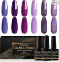 Shining She Nail Polishes Set, 6 Colours Purple Wisteria Rose Purple Polish Set Soak-Off UV/LED Blue Series Nail Polish Gel for Nail Art Salon DIY Home, 8ML