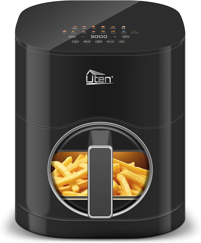 Uten Dual Blaze Air Fryer 5.5L Visual Window, Color Screen, 14 Pre Menus, Delayed Start, Stainless Oil Net, 2 Fast Heaters Independently Controllable, No Flip Food, Oil Free, Enery Save, Fast Cooking