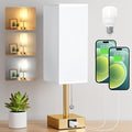 Aooshine Gold Bedside Lamp, Small Lamp with 3-Color Modes with Pull Chain, Lamps with White Fabric Shade(Bulb Included)
