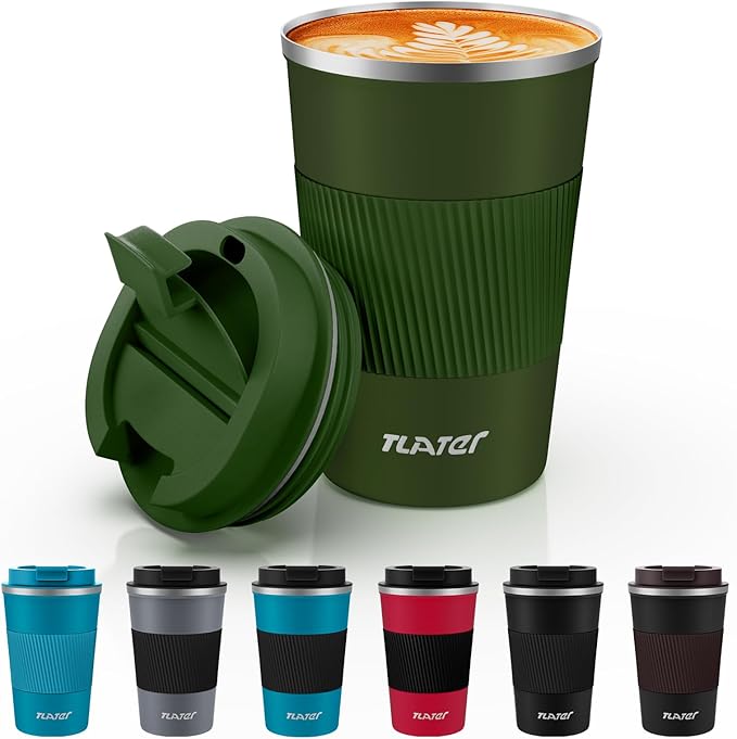 Tlater Thermal Mug, 380 ml Thermal Coffee Mug with Leak-Proof Lids – Thermal Travel Mug – Stainless Steel Double Walled Vacuum Coffee Cups for Hot and Cold Drinks, Coffee and Tea