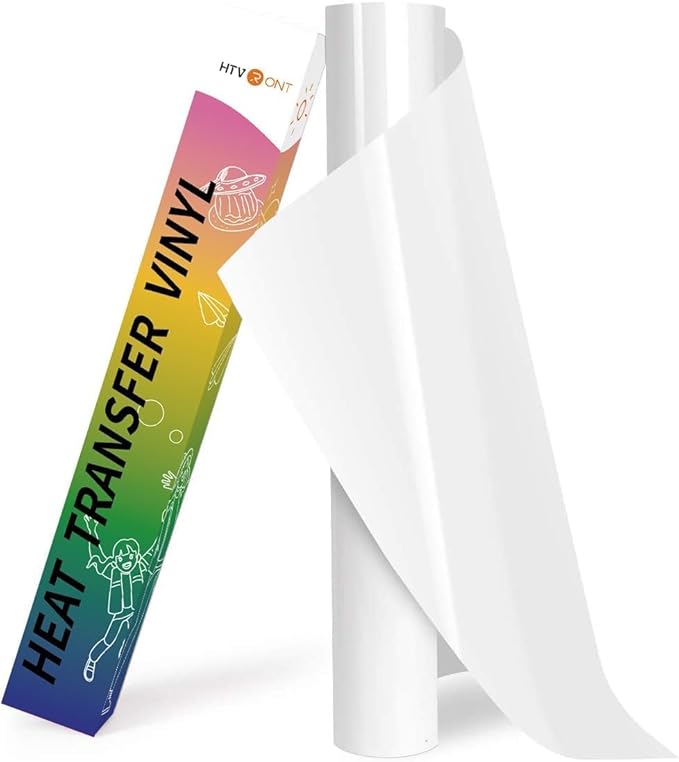 HTVRONT Heat Transfer Vinyl - 12In x 8ft(30.5 x 244 CM) White HTV Vinyl Roll,White Iron on Vinyl for Cricut & Cameo - Easy to Cut & Weed for Heat Vinyl Design(White)