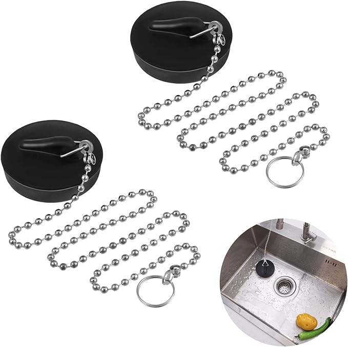Fuyamp 2 Pcs Drain Stopper Sink Plug, Universal Bath Plug with Stainless Steel Chain and S-Shaped Hook,Drain Stopper For Bathtub Sink Bathroom Kitchen Home(Size 42mm To 45mm, Chain 45cm)