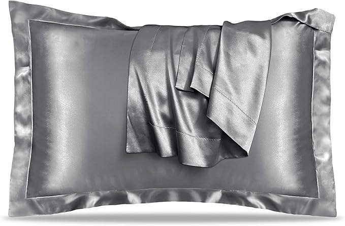 UQQU Natural Mulberry Silk Pillowcase for Hair and Skin Health, Standard Size 50 x 75 cm Pillow Case, Soft Smooth Cooling Premium Grade Silk Pillow Covers for Sleeping (Grey, 1 Pack)