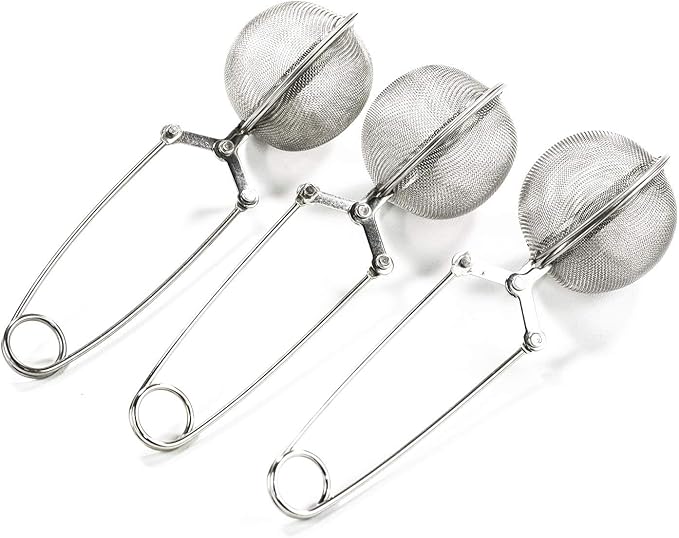 3 Pack Mesh Snap Ball Tea Strainer with Handle for Loose Leaf Tea and Mulling Spices Stainless Steel Tea Infuser Tea Filter