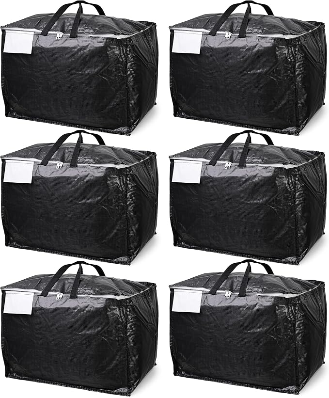 Moving & Storage Bags – HEAVY DUTY 100L - PREMIUM Grade, Reusable Zippered Tote for Moving House, Clothes Storage, Camping, Attic & More – Industrial Strength Laundry & Utility Bag (6 Bags)