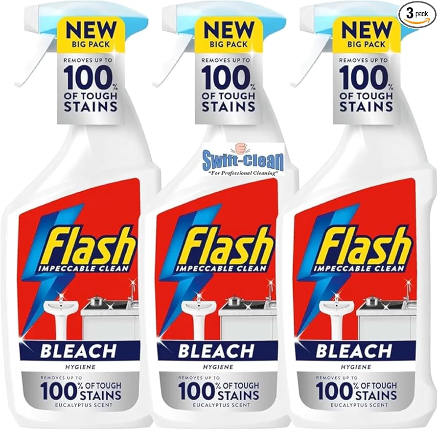 Flaash Bleach Cleaning Spray 500ml (Pack of 3) | Powerful Multi-Purpose Cleaner for Tough Stains & Germs | Kills 99.9% of Germs | Brightens Surfaces | Easy-to-Use Spray