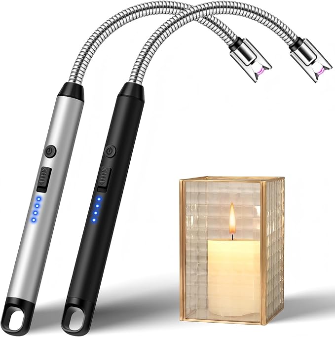 2 Pack Candle Lighters Long Reach Electric Lighter Rechargeable USB Arc Plasma Lighters Electronic Windproof Lighter for Scented Candles Bbq Camping, Gifts for Women Her Mum