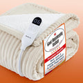 Bedsure Heated Blanket Electric Throw - Ribbed Flannel Electric Blanket, Heating with 10 Time Settings, 6 Heat Settings, Overheat Protection, 130x160cm, Striped Cream