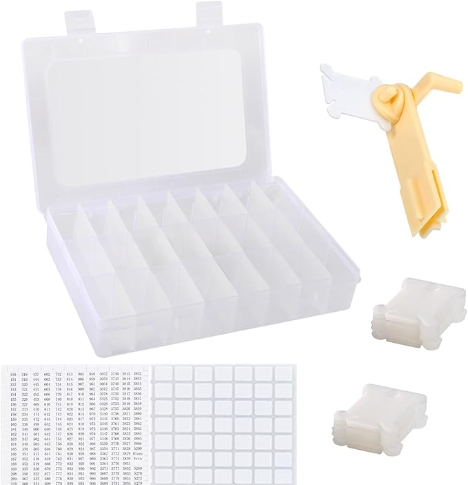Embroidery Floss Organizer Cross Stitch Thread Storage Box Tools - Bobbin Winder, 1 Removable 24 Compartments with 40 Hard Plastic Floss Bobbins and Stickers for Craft DIY Sewing Jewelry Screw Storage