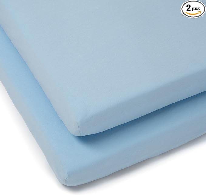 Clair de Lune Cot Bed Cotton Jersey Fitted Sheets (Pack of 2, Blue)