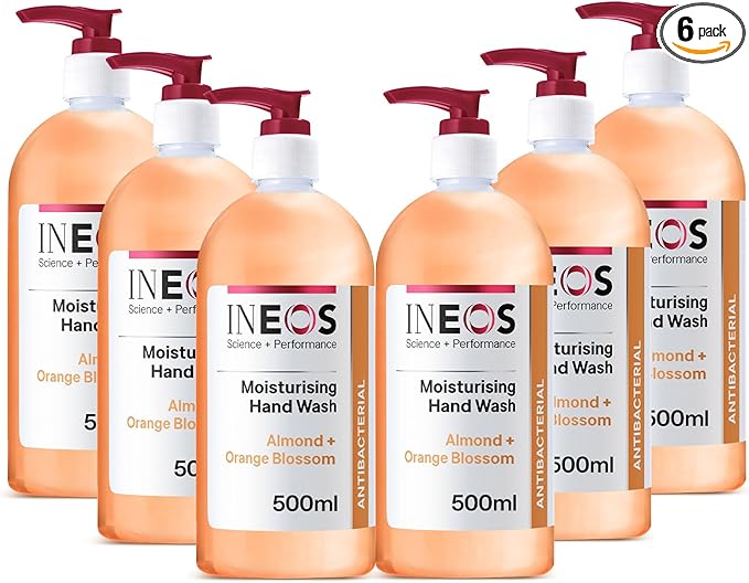 INEOS - Liquid Hand Soap - Moisturising - Handwash with Almond & Orange Blossom - 6 Bottles - 500ml, Packaging May Vary