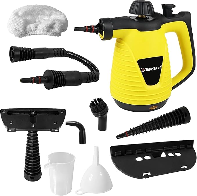 Belaco Handheld Steam Cleaner 1050W, Pressurised Multi-Purpose Steam Cleaner with 9 Accessories, Upholstery & Multi-Surface Steamer for Home, Sofa, Bathroom & Car – BS-C388