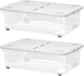 Muddy Hands Pack of 2 Under Bed Storage Boxes with Lids & Wheels - 32 Litre Large Clear Plastic Stackable Containers for Clothes, Bedding & Shoes (60 x 40 x 18.5cm)