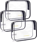 BAGSMART Clear Toiletry Bag, 3 Packs Waterproof Travel Makeup Cosmetic Organiser TSA Approved Airport Security Liquids Bags,Travel Essential for Toiletries, Black