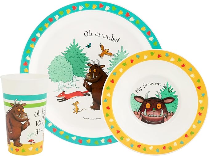 The Gruffalo - 3pc Kids Dinner Set by Polar Gear | Gruffalo Plates, Bowls Sets with Kids Cup | Dishwasher and Microwave Safe Dinnerware Set | Childrens Plates and Bowls Sets 36+ Months