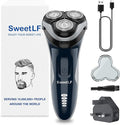 SweetLF Electric Razor for Men, 120 Min Shaving, Fast UK Adapter (1H Charging),100% Waterproof, Wet & Dry Rotary Shavers for Men with Pop-up Trimmer, LED Display, Dark Blue