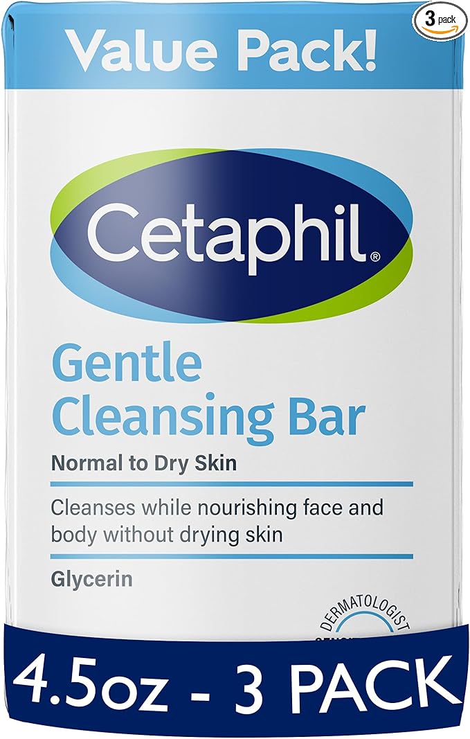 CETAPHIL Gentle Cleansing Bar, 4.5 oz Bar (Pack of 3), Nourishing Cleansing Bar For Dry, Sensitive Skin, Non-Comedogenic, Non-Irritating For Sensitive Skin