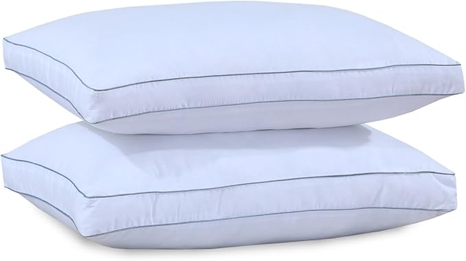 Premium Egyptian Cotton Box Pillows 2 Pack – Luxury White Hotel Quality Firm Bed Pillows for Side Sleepers, Hypoallergenic Down Alternative Filling, Breathable Support for Back and Neck