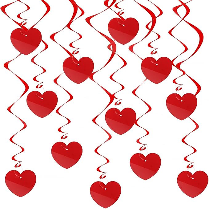 12 Pcs Hanging Hearts Decorations Swirls Valentines Decorations, Red Heart Bunting Hanging Decor, Spiral Garland Valentines Decor for Anniversary Valentine's Day Wedding Galentines Day Party Supplies