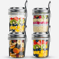 4-Pack Glass Breakfast Jars with Airtight Stainless Steel Leakproof Lids & Spoons – BPA-Free Mason Jars for Overnight Oats, Yogurt, Smoothies, Porridge & Healthy On-the-Go Snacks