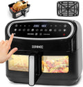 Duronic XXL Digital Air Fryer AF14 BK 10L Family Size Air Fryers Double Drawer 10in1 Dual Zone Extra Large AirFryer with window for Family Cooking with Dishwasher Safe Non-Stick Basket Black