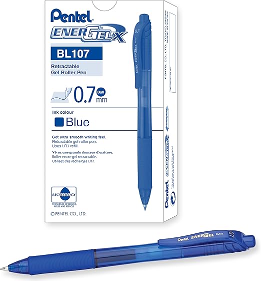 Pentel EnerGel-X 0.7mm Tip Retractable Pen, Blue (Pack of 12)